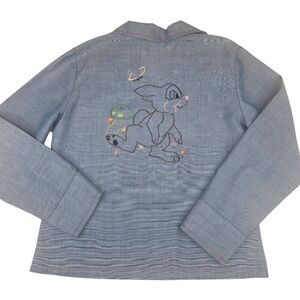 Vintage 70s Embroidered Shirt Womens Small Blue Thumper Mushroom Boho